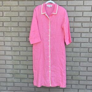 Sara Campbell 100% Linen Shirt Dress Size 12 Button Front